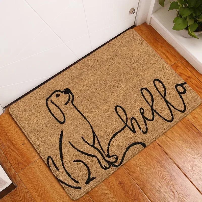 VIKAMA Cat Welcome Mat, Funny Hi Bye Print Doormat, Non-Slip Floor Rug for Indoor Outdoor Front Door Kitchen Bedroom Decor