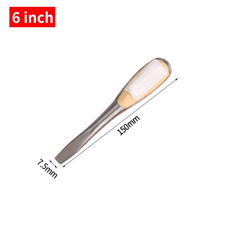 One Piece Heavy Duty Slotted Screwdriver With Wooden Handle Knockable Flat Blade 6/8/10/12 Inch Home Mchine Hand Repair Tools