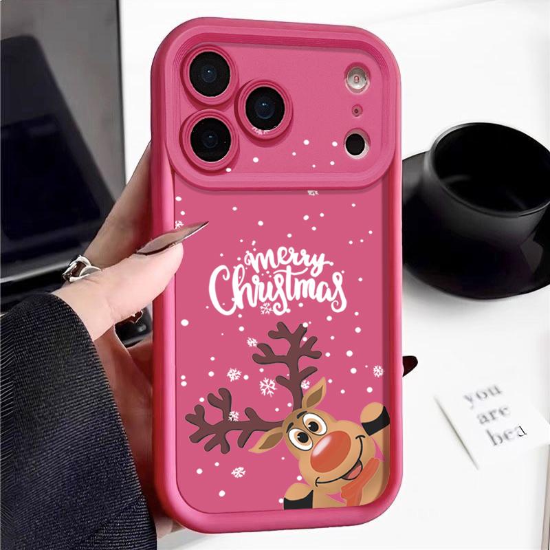 Cute Christmas Elk Pattern Case For iPhone 17 Air 16e 16 15 14 Pro Max 13 17 Pro Max 17 Pro 17 Shockproof Soft TPU Silicone Phone Cover Funda