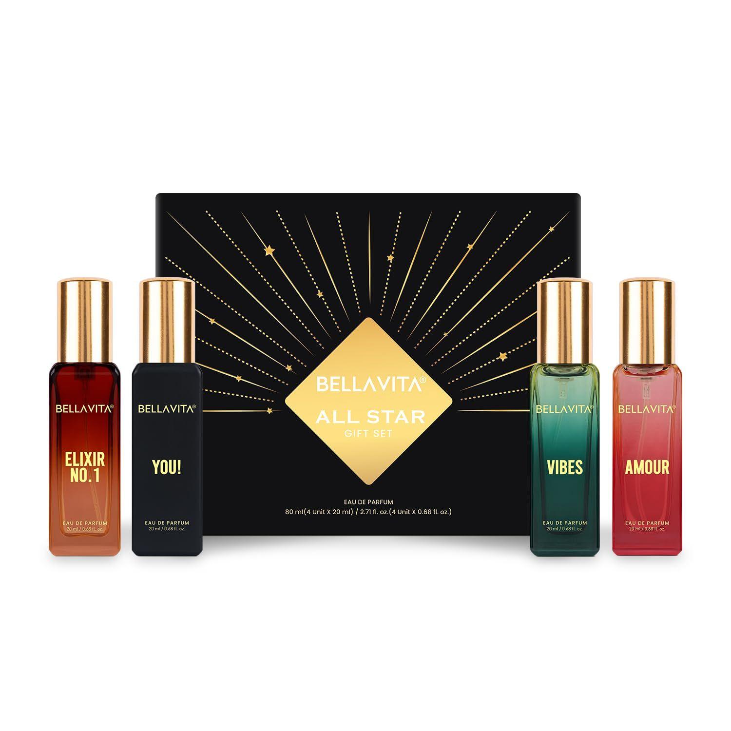 

BELLAVITA All Star | Long Lasting Perfume Gift Set for Man | EDP 4x20ml | Vanilla, Bergamot, Moss & Musk | Woody, Fresh, Fruity 80ML
