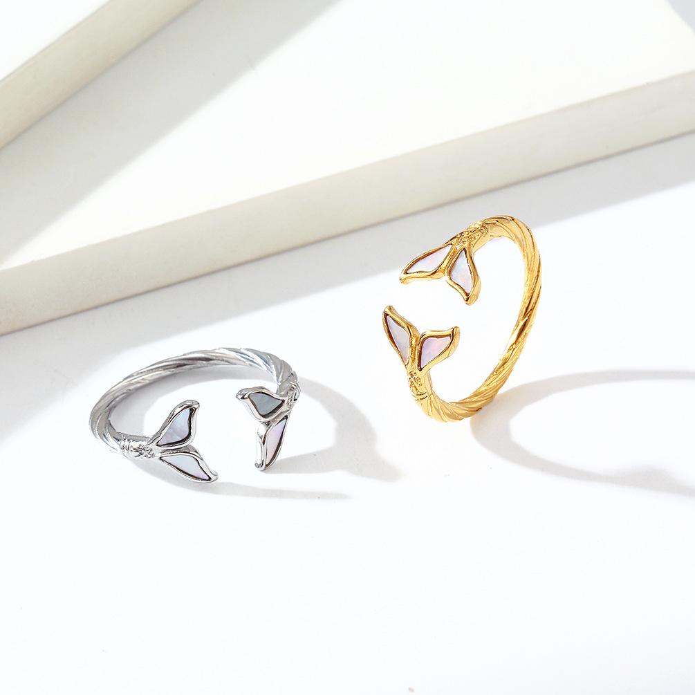 Dámské svatební šperky Luxusní rybí ocas Shell Design Dámský prsten z titanové oceli Elegantní zlatý stříbrný prsten pro dívky