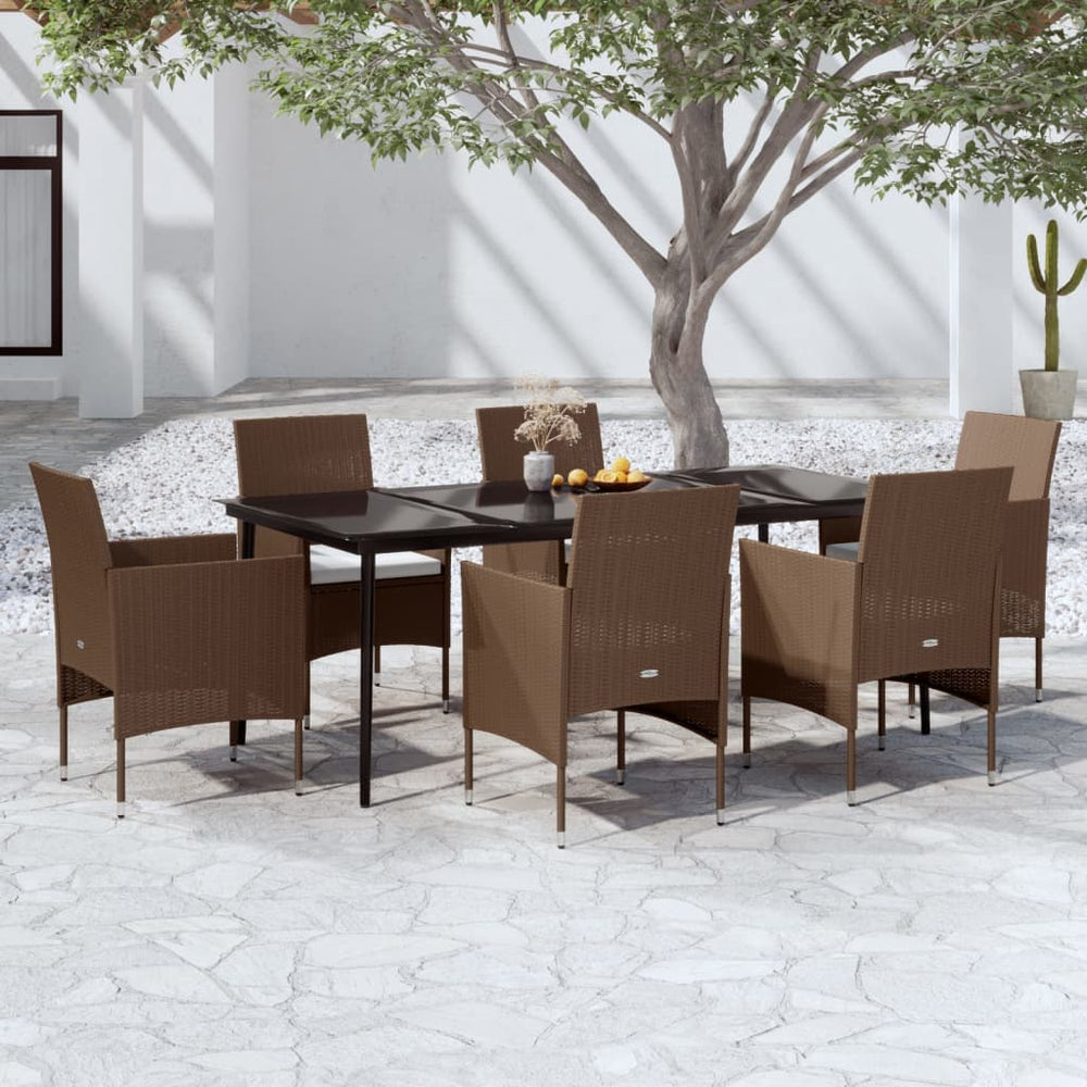 Ensemble à manger de jardin coussins 7 pcs Marron/noir