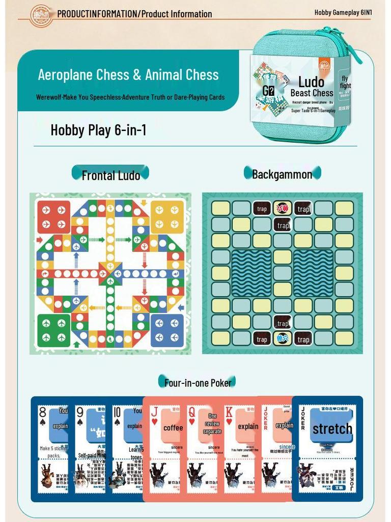 Portable Ludo & Animal Chess: Pocket-Sized 5-in-a-Row Kids' Board Game