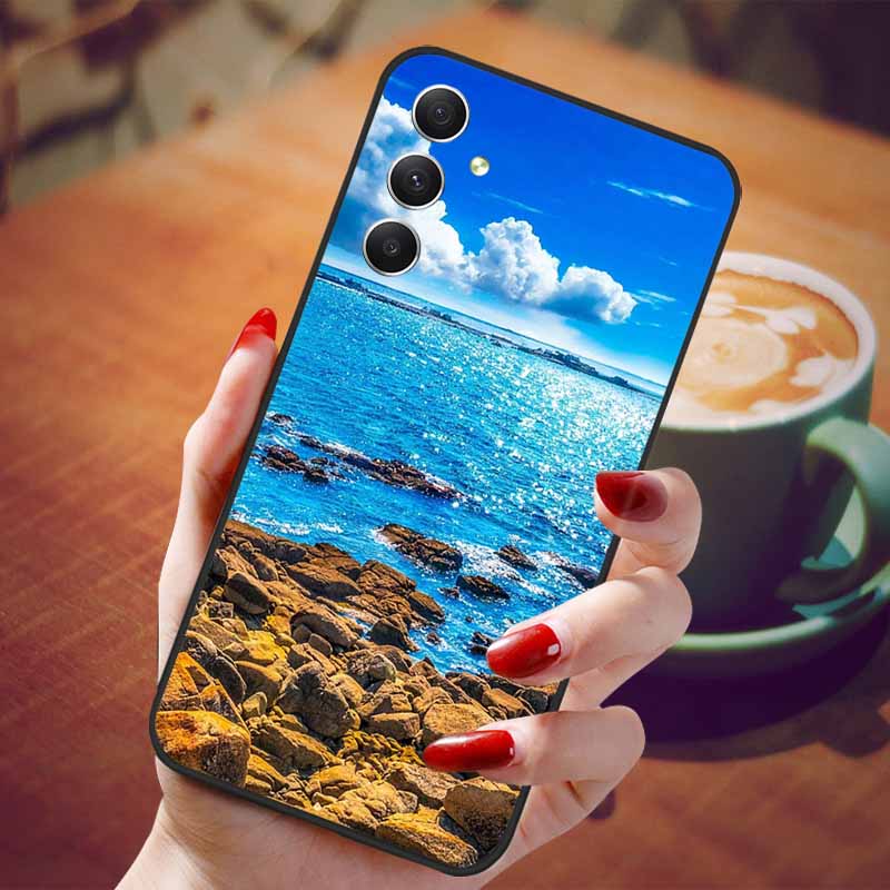 For Samsung Galaxy A55 5G Case Black TPU Silicone Beautiful Pattern Phone Cases for Galaxy A55 Shockproof Soft Cover A 55 6.6''