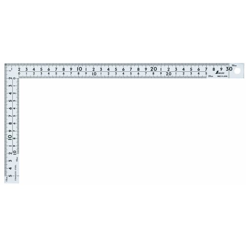Shinwa Sokutei Wide Pita Curved Ruler, Silver, 30cm, Same Graduations On Front and Back, 8 Graduations, JIS 10035