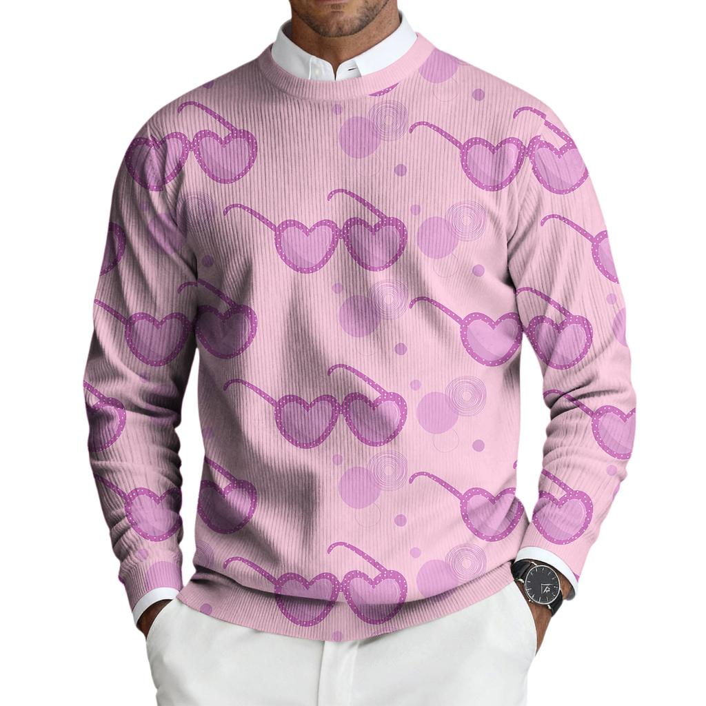 Men's Round Neck Long Sleeve Ribbed Knit Pullover