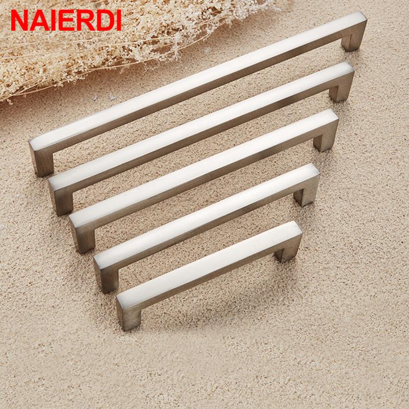 NAIERDI Kitchen Door Handles Cabinet Handles Drawer Knobs Aluminum Alloy Wardrobe Door Handles Brushed Modern Style Hardware