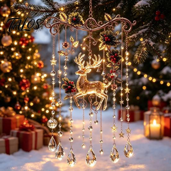Indoor Outdoor Decorative Chimes Handmade Acrylic Wind for Christmas Window Decoration, Festive Hanging Wall Fireplace Accents Ornaments Outdoor,
