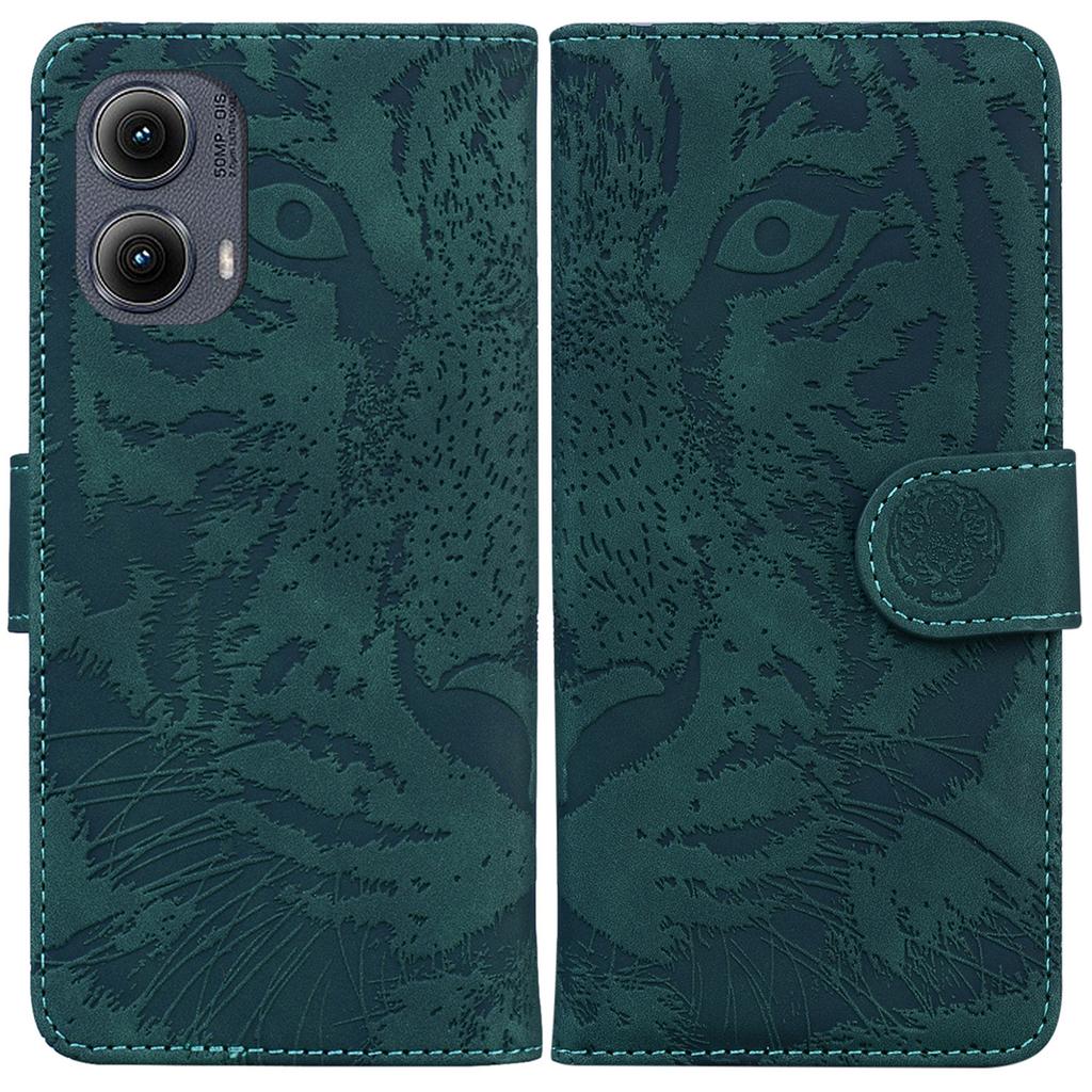 For Motorola Edge (2024) 5G Shockproof Case Tiger Imprint Leather Wallet Phone Cover