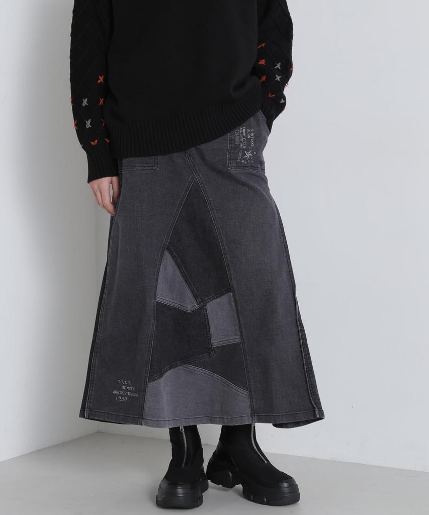 AVIREX SWITCHING STRETCH DENIM SKIRT Black 783-4216602