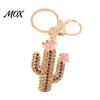 Golden Plated Key Holder Bling Rhinestone Cactus Keychain, Pink Flower Keyring Pendant Pendant, Handbags Backpacks Purse Charm Accessory Decoration