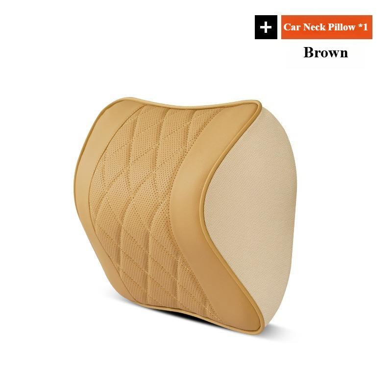 Nappa Leather Car Neck Cushion Waist Support Pillow Memory Foam Car Headrest Lumbar Support Seat Accessories Car Neck Pillow Set
