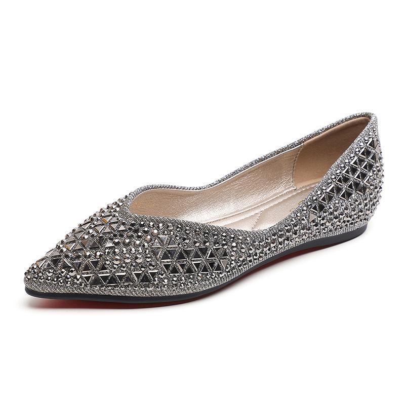 Flat Bottom Soft Bottom Shallow Mouth Pointed Single Shoes Rhinestone Sequins Women's Large Size Women's Shoes