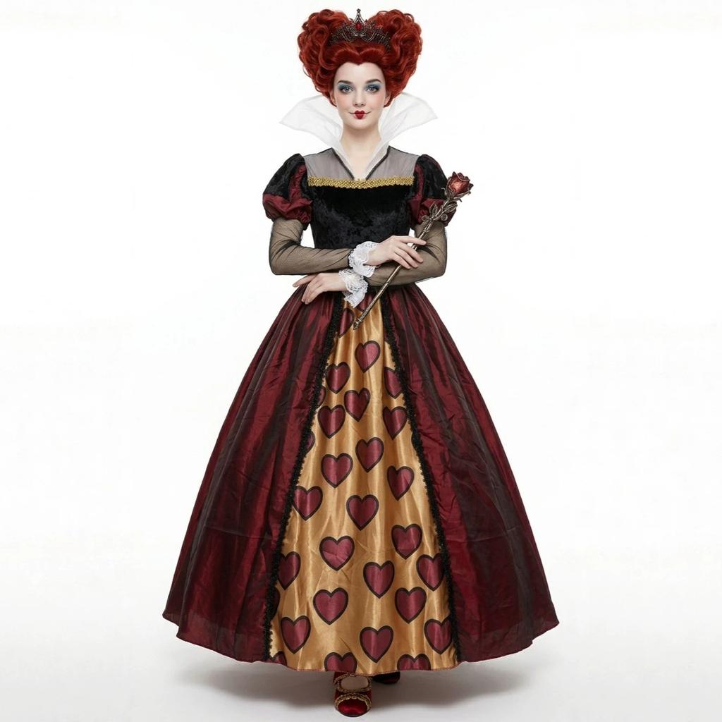 S-XXL Halloween Alice in Wonderland Red Queen cos costume, Queen of Hearts stage play costume
