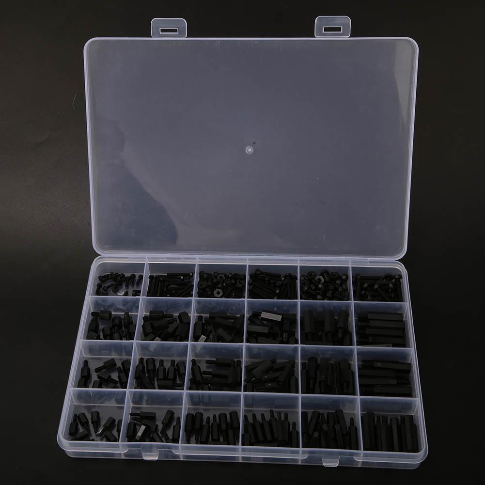 360Pcs M2 M2.5 M3 Black Nylon MalE Female Hex Standoff Spacer Screw Nut Assortment Kit
