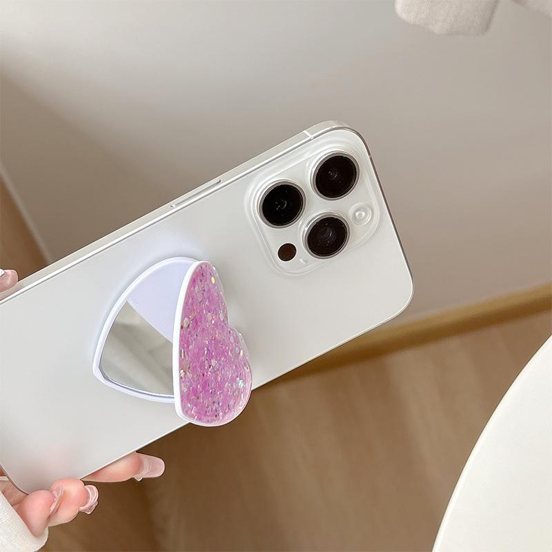 Flip Cover Love Mirror Mobile Phone Decoration Paste Desktop Support Watching Drama Epoxy Sequins Xiaoqing Fresh Wind Women'S Models