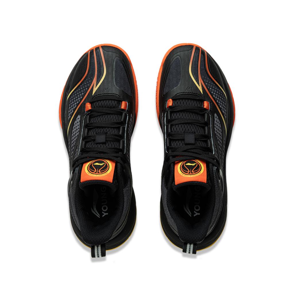 Li Ning Kids Round Head Comfortable Non-Slip Wear-Resistant Rebound Mid-Top Basketball Shoes Kids basketball shoes Black Gray YKBU088-3