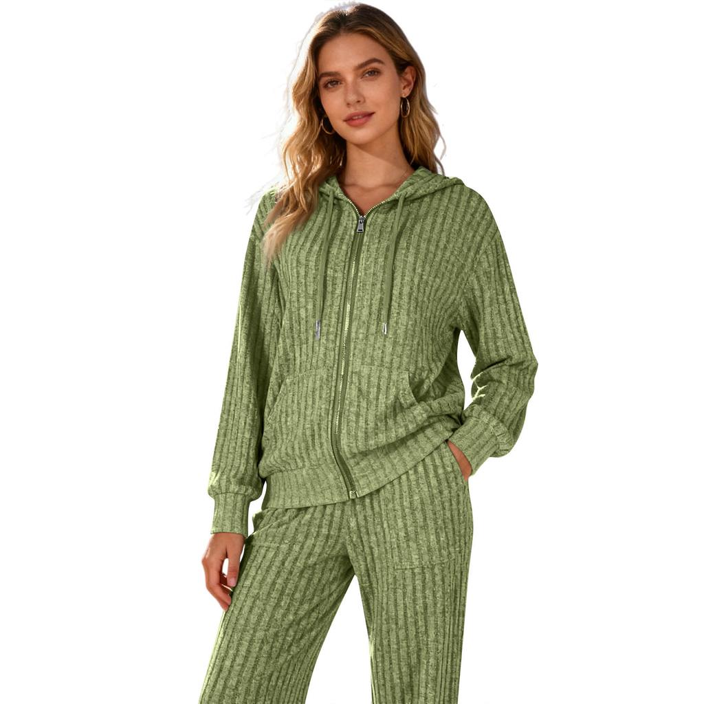 Trainingsanzüge Damen 2-teilig Kapuzenpullover mit Reißverschluss und Taschen & Hose mit elastischem Bund, Weiches, dehnbares Herbst-Winter-Outfit