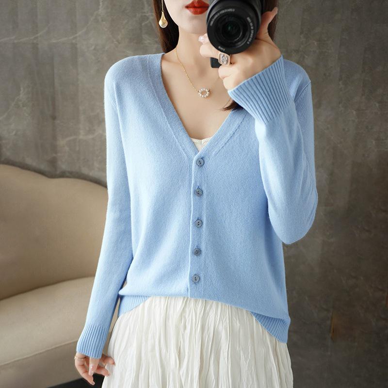 New Spring/Summer V-Neck Loose Plus Size Thin Knit Long Sleeve Cardigan Sweater Set