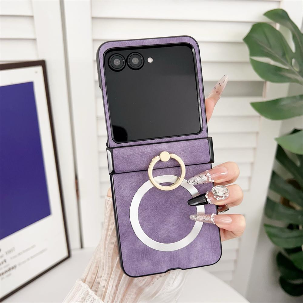 

For Wireless Charging Leather Shockproof Phone Case for Motorola Razr 50 40 Ultra Mooto Razr 60 Ring Hinge Protective Cover Moto 40 Ultra фиолетовый