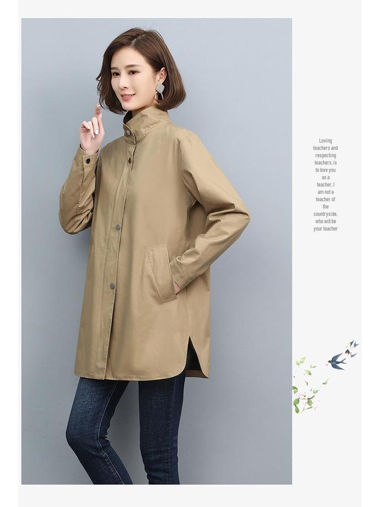 2024 Plus Size Women's Lightweight Trench Coat for Spring & Autumn - Stylish Short Jacket for Mature Ladies