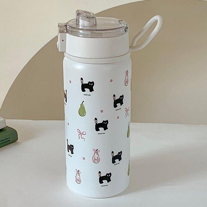 

Vacuum Flasks Thermoses Cute Cat 316 Stainless Steel Insulated Thermos Portable Leak-proof Tea Water Separation Drinkware Cup 550ml белый