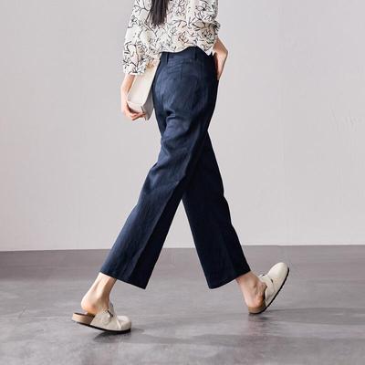 SOFSIL Women's High-Waisted 100% Linen Straight Cropped Pants
