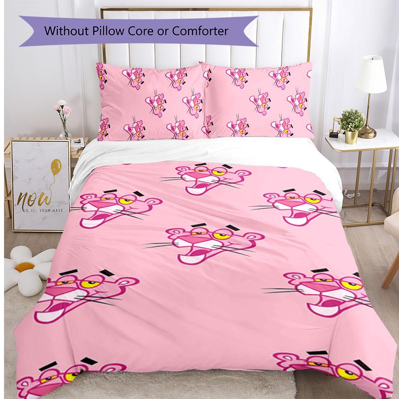 Set Lenzuola 3 Pezzi Stampa Pantera Rosa Copripiumino Morbido Traspirante Federe Lavabile Decorazione Camera da Letto Regalo per la Casa