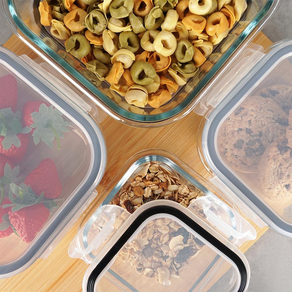 Glass Food Containers With Lid And Seal, Square, 8 Pcs.