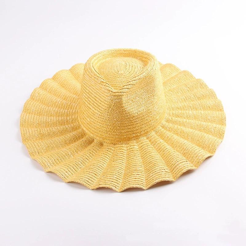202601-HH5230A-JUN Ins Chic Dropshipping Summer Handmade Straw Fan-shaped Brim Fedoras Cap Men Women Leisure Panama Jazz Hat