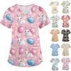 Women's Easter Print Loose V-Neck Pocket Short-Sleeve Caregiver/ Uniform