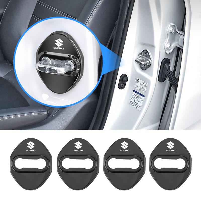 4PCS Car Door Lock Cover Stainless Steel Protection Accessories For Suzuki Jimny Swift Samurai Vitara SX4 Alto Kaiser Ingnis