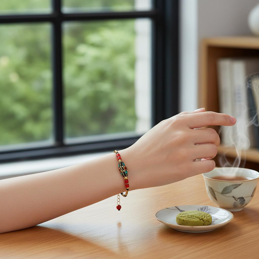 Tibetan Multi-Treasure Adjustable Copper Beads Bracelet - Retro Ethnic Hand-Woven Jewelry