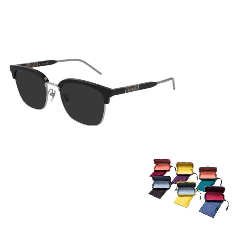 GUCCI Half Frame Marbled Label Silver Temple Sunglasses Black Unisex