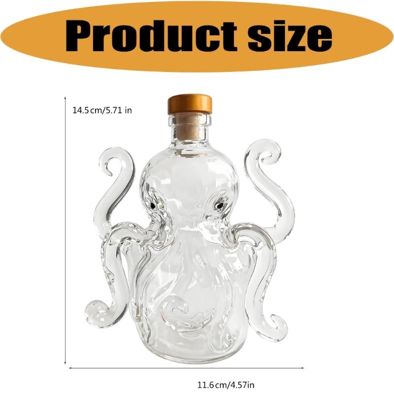 Cabinet Shelf Display Bottle in Clear Glass, 8-Footed Fish Whisky Vessel with Stopper for Vodka Bar Cart and Serving Corner