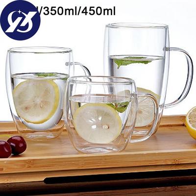 250/350/450ml Clear Coffee Mug Double Wall Insulated Handle Drinking Glass Cup Christmas Gift