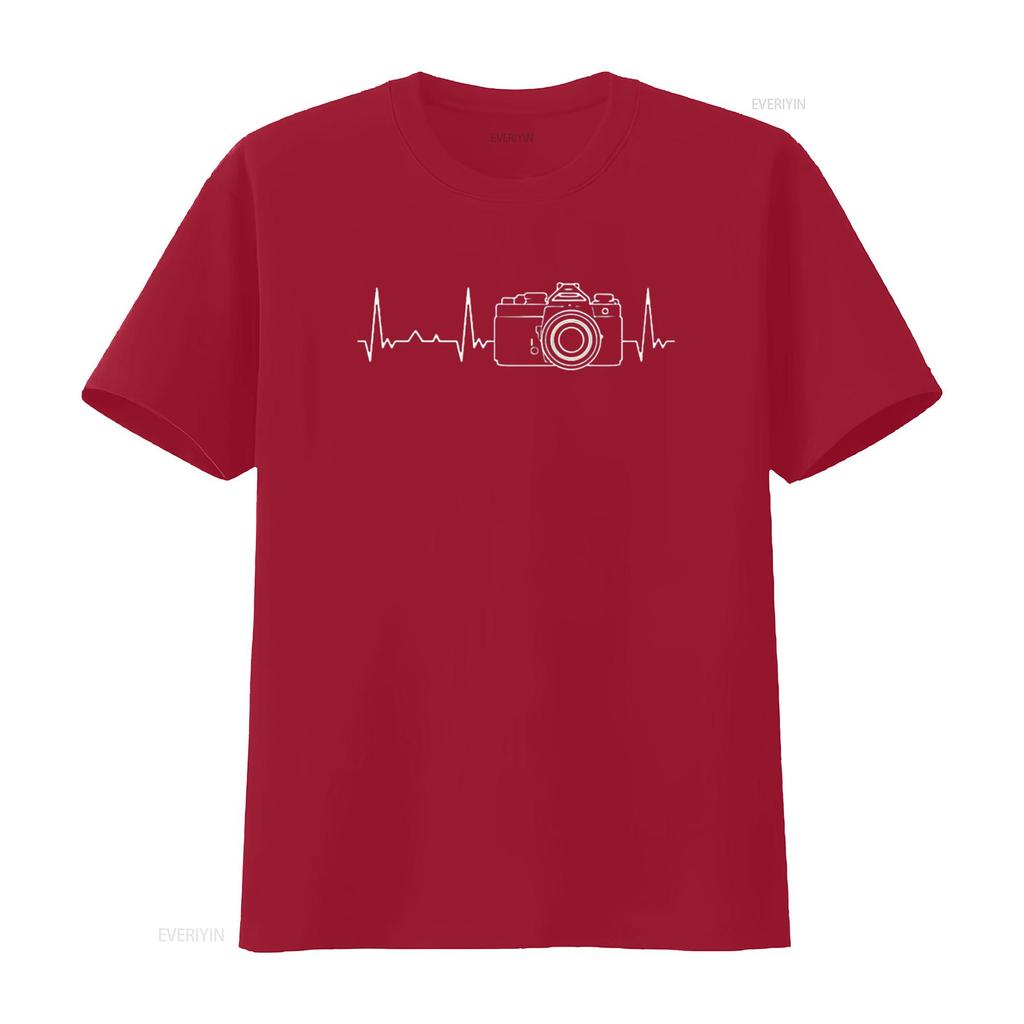 Funny heartbeat Camera Vintage  Womens T Shirt vintage Washed Versatile homme Comfortable Stretched Casual Slightly