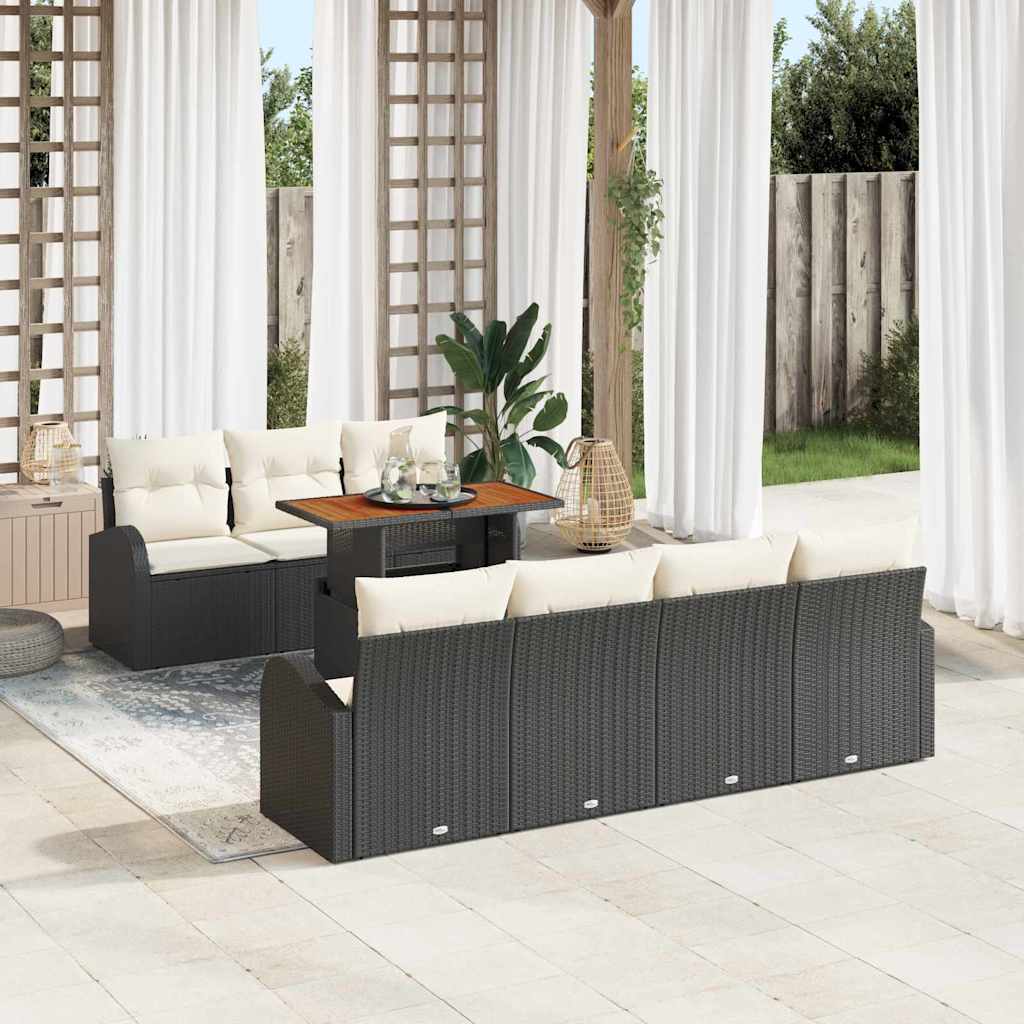 Garden Sofa Set with Storage 8 pcs Black Poly Rattan