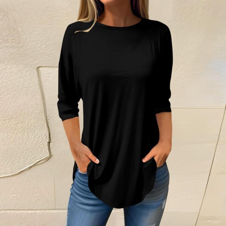 Однотонные женские футболки, блузки, топы с рукавом 3/4 Весна Лето S чёрный