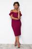 Women's Style Plus Size Purple Plain Bodycone Midi Woven Plus Size Dress