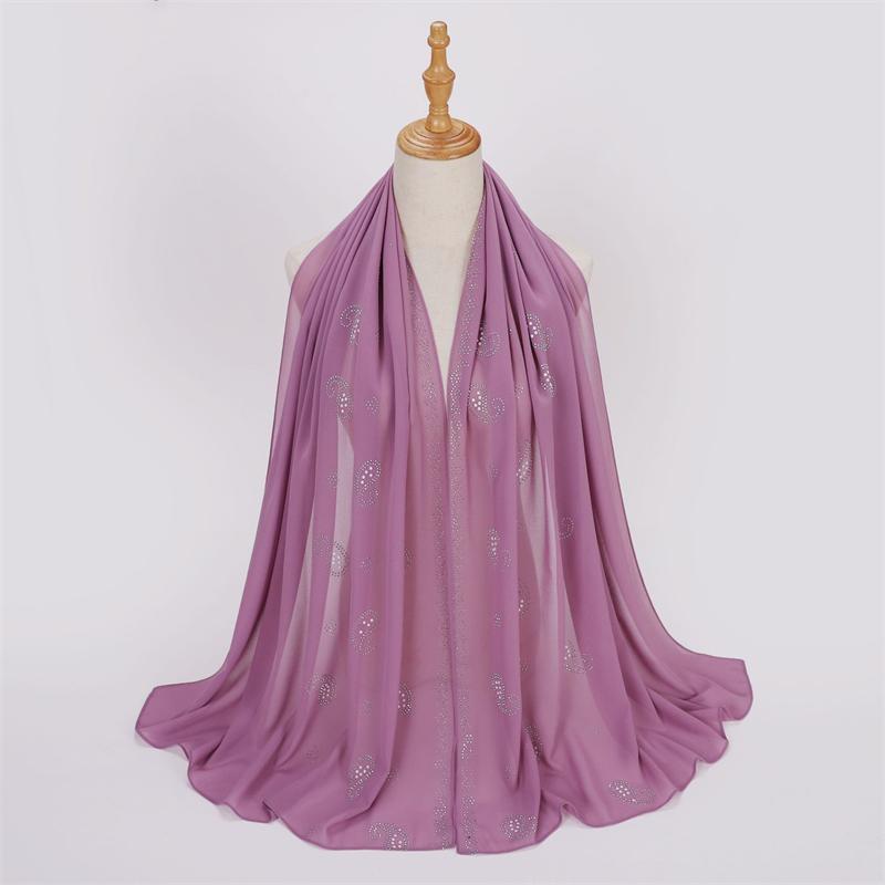 Bandanna Flower Pearl Rhinestone Chiffon Shawl Scarf High Quality Shimmer Beads Headband Wrap Foulard Muslim Hijab