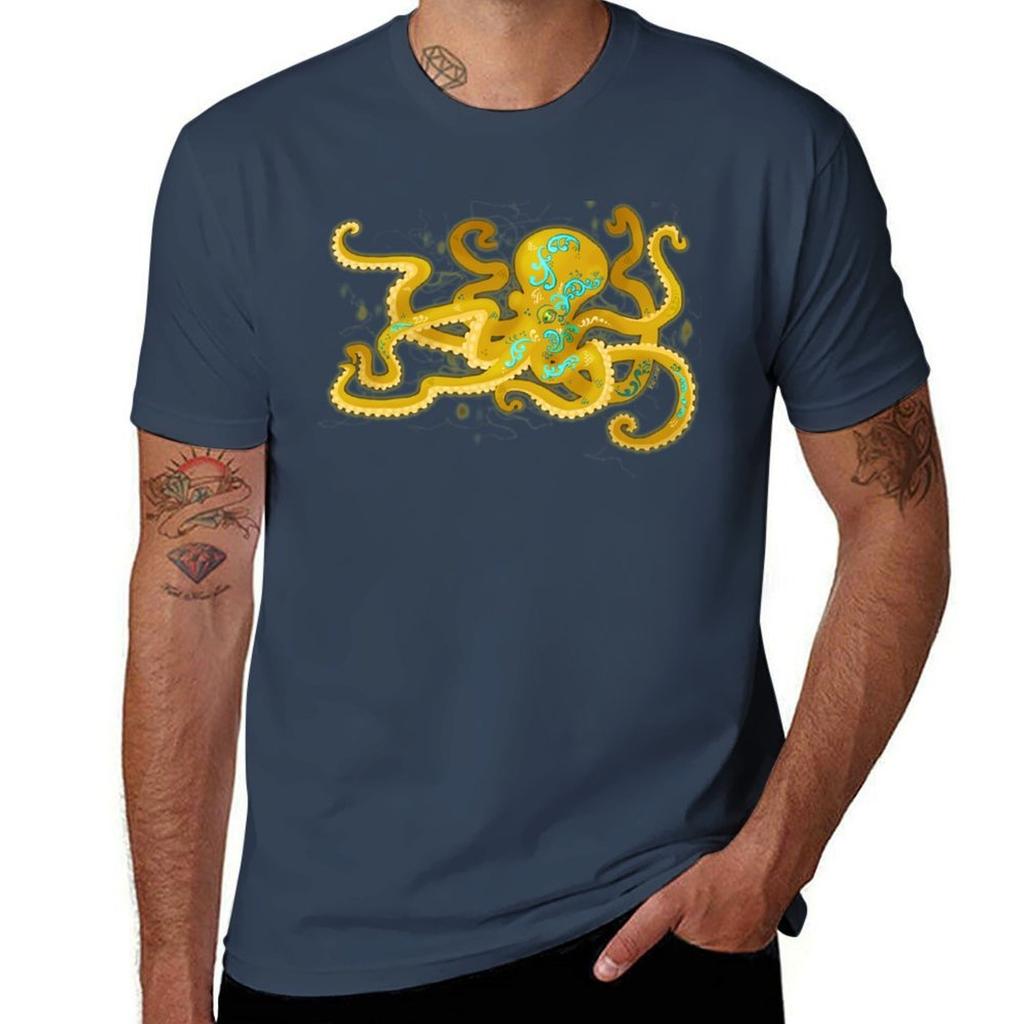 Sunken Treasure Golden Patterned Octopus TShirt Unisex T Shirts for Unisex Casual TShirt