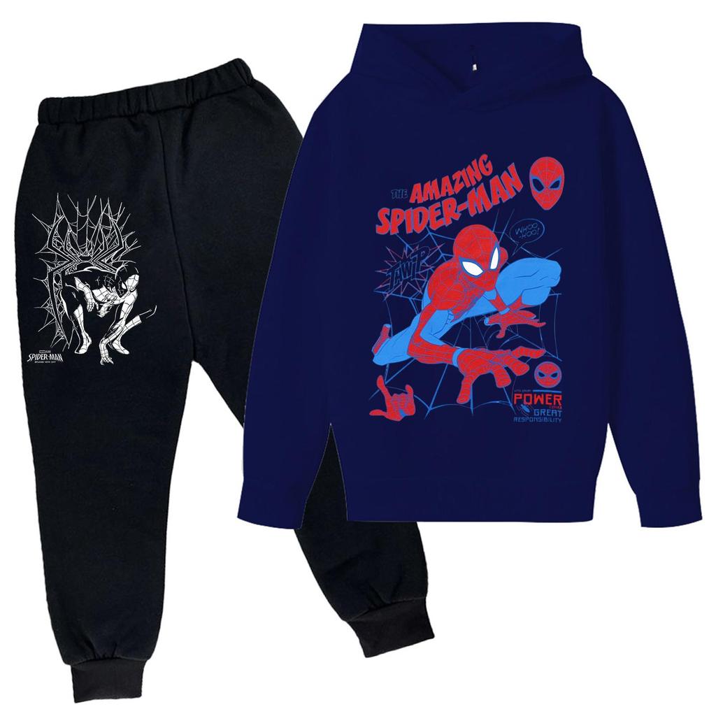 Kids Printed Hoodie and Sweatpants Set Long Sleeve Loose Fit Pullover Outfit for Boys and Girls