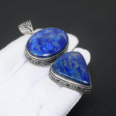 Lapislazuli-Anhänger, 925er-Sterlingsilber, echter Edelstein-Anhänger, handgefertigt, antiker doppelter Lapislazuli-Anhänger, Schmuck, Valentinstagsgeschenk