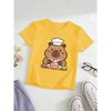 European sizes Girl's Chef Capybara Pattern Short-Sleeve T-Shirt, Kids' Summer Casual Top, Comfortable and Versatile, Suitable for Outerwear, Holidays