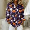 Women’s Halloween Print Button Down Long Sleeve Fit Shirt Turn Down Collar Top for Casual Daily Wear