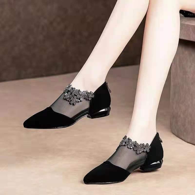 Women Shoes Mesh Single Sexy Flats Europe America 2024 Spring Summer Autumn Gauze Lace Pointed Basic Adult PU Mary Jane Luxury