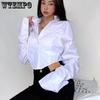 Mädchen Frühling Koreanischer Stil Langarm Blau Weiß Hemden Damen Knopf Cropped Tops Polo Kragen Blusen Streetwear
