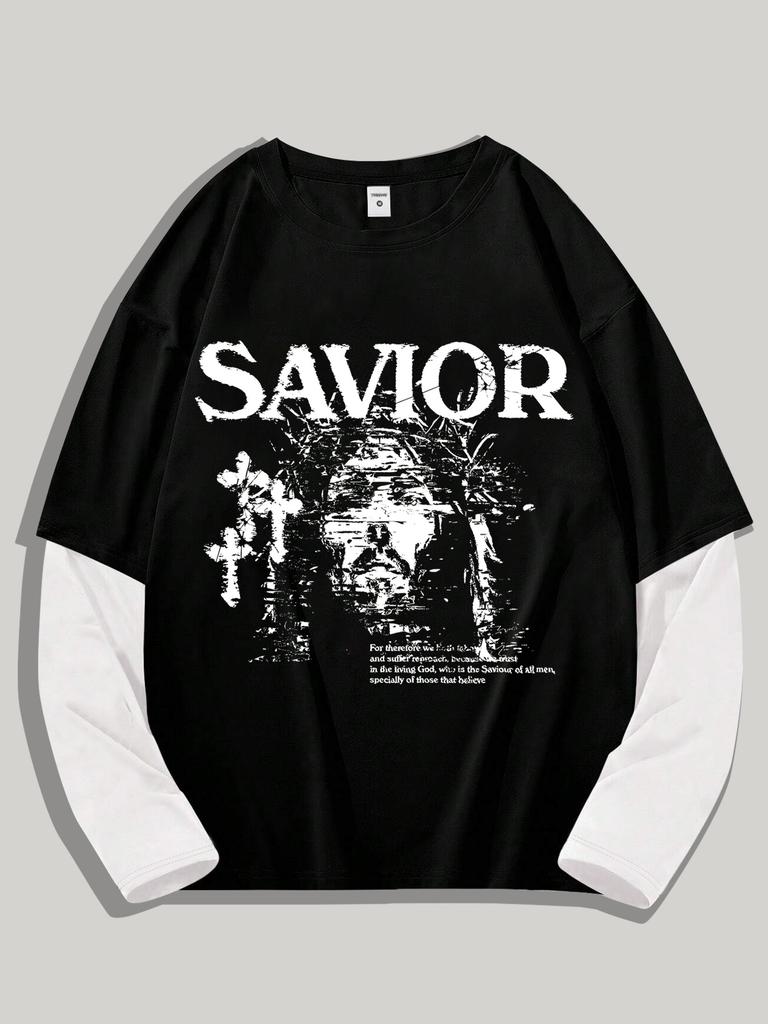 Men's Y2k Goth Shirt Graphic Oversized Long Sleeve Crewneck Tee Streetwear Tops Spring Fit