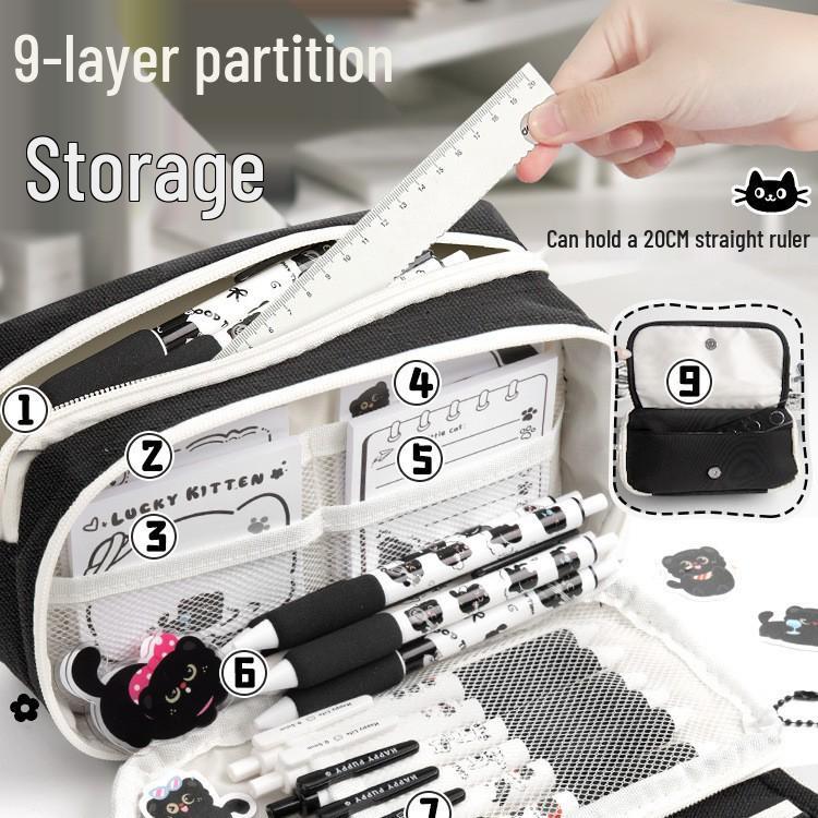 Girls' Nine-Layer Large Capacity Pencil Case - New Trendy Stationery Box for School Students